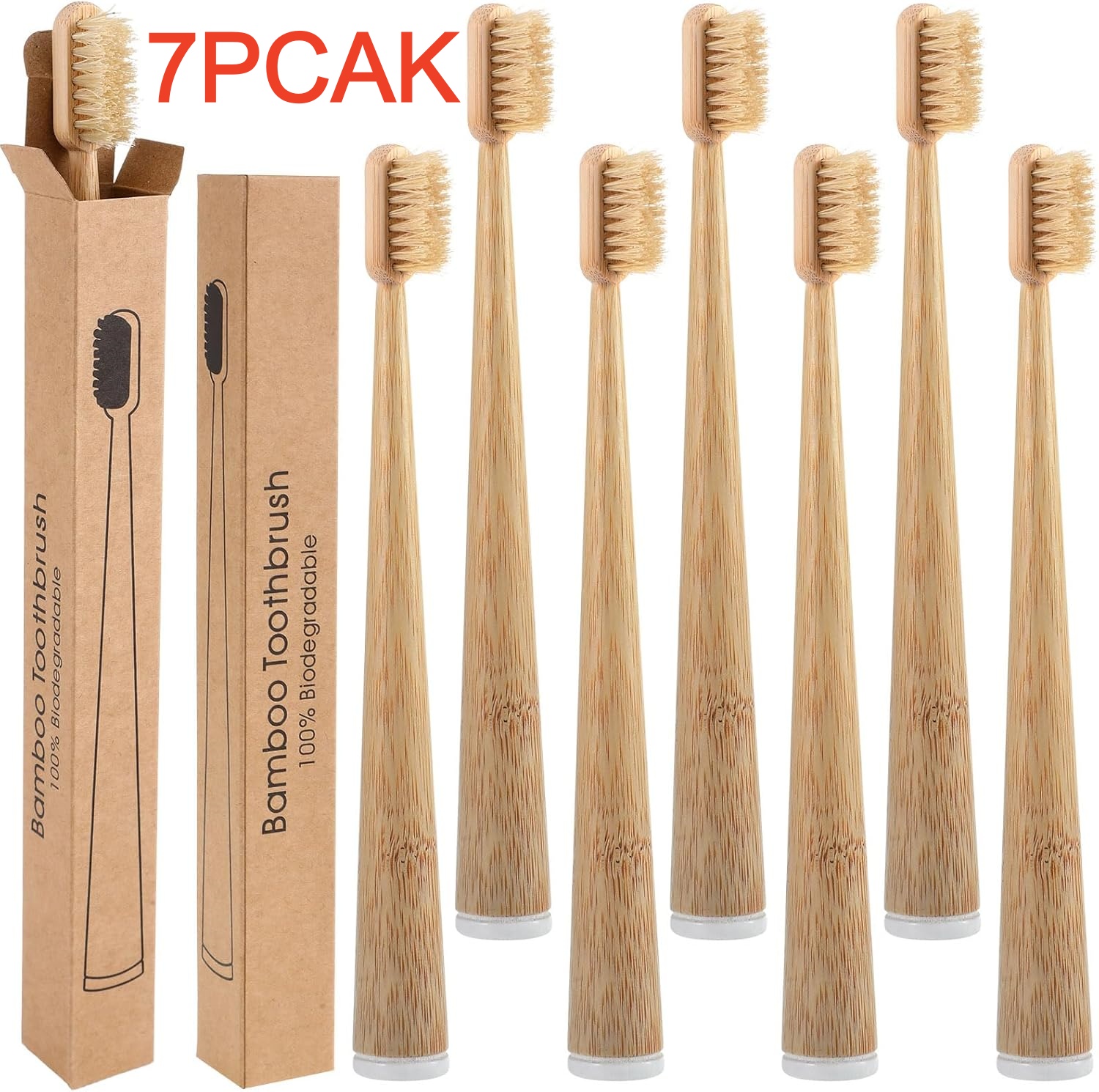 Bamboo Toothbrush Set - 7パック堆肥化可能で生分解性の猪毛と竹製歯ブラシ - ゼロウェイスト