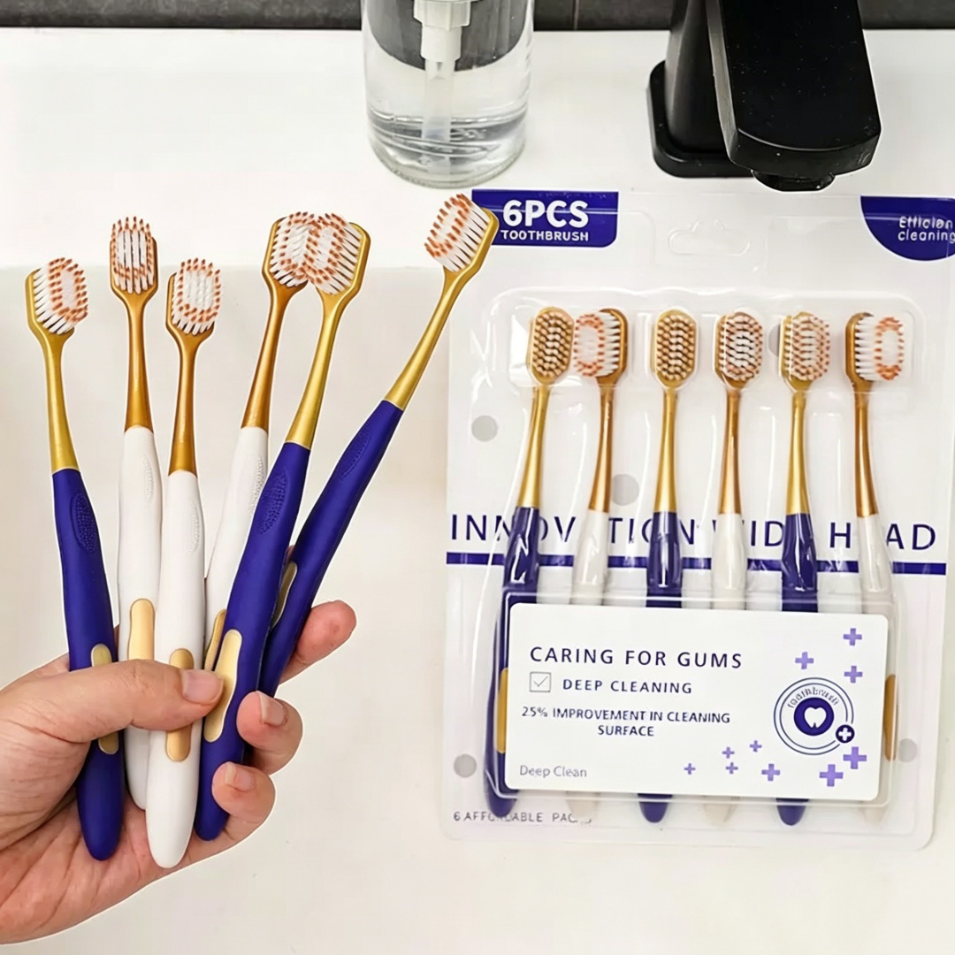 Bamboo Toothbrush Set - 高品質ワイドヘッド家庭用6本パック大人用ソフト毛歯ブラシ、男女兼用、柔らかく繊細なディテール