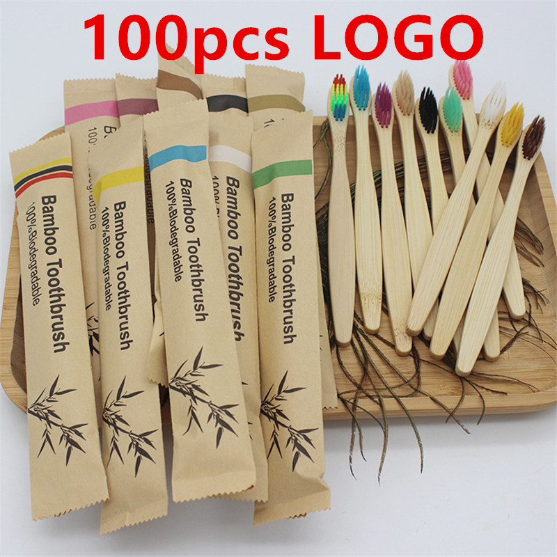 Bamboo Toothbrush Set - 大人用のカスタマイズ可能な竹製歯ブラシ,環境にやさしい,木の歯のクリーニングツール,50個,100