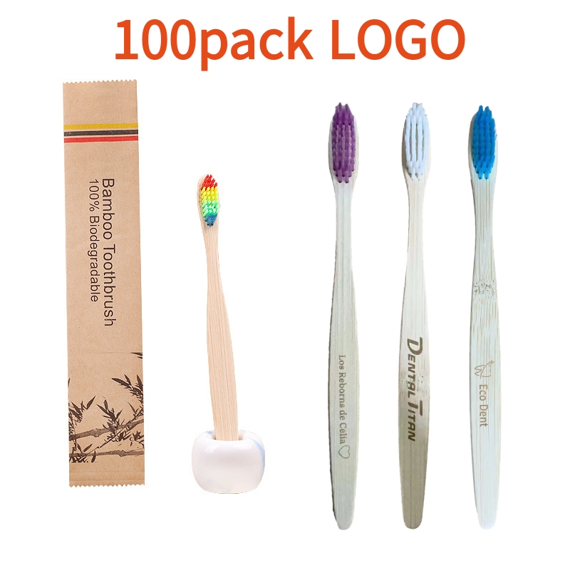 Bamboo Toothbrush Set - 大人と子供のための竹製歯ブラシ,柔らかい毛,環境にやさしい,口腔衛生,木製の歯のブラシ,カスタムロゴ,100個
