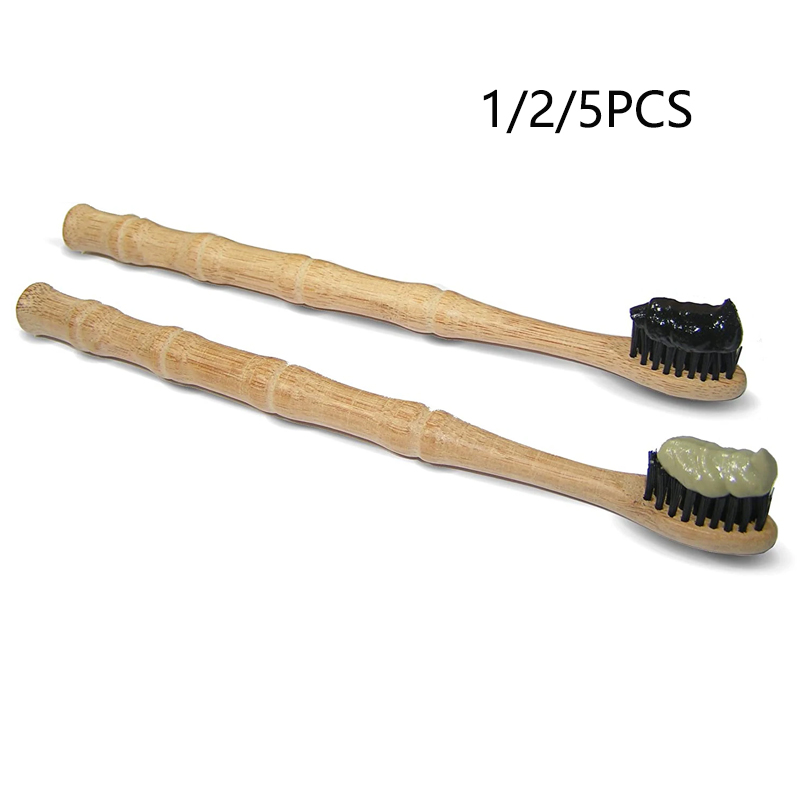 Bamboo Toothbrush Set - 1/2/5個天然の生分解性竹歯ブラシ: 環境にやさしいbpaフリー炭注入毛竹ジョイント木製ハンドル