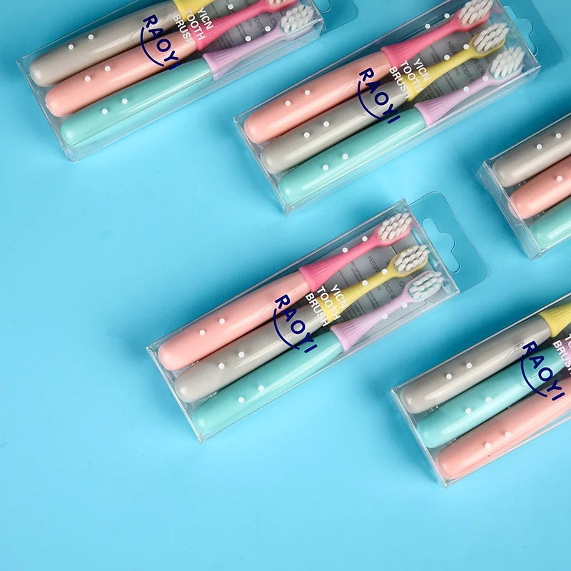 Bamboo Toothbrush Set - 子供のキノコの歯ブラシ,シリカゲルのブラシのヘッド,超微細柔らかい髪,2〜5歳,3ユニット