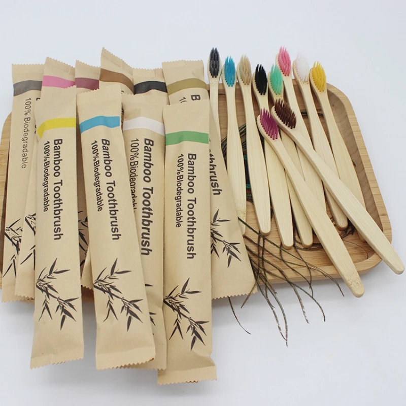Bamboo Toothbrush Set - 環境にやさしい再利用可能な竹歯ブラシ、大人の木製の柔らかい歯のブラシ、環境に優しい、ビーガン、100個