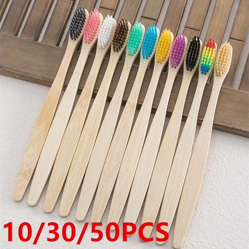 10 パック天然竹歯ブラシ環境に優しいファミリーホテル炭竹木 - Bamboo Toothbrush Set のレビューと価格
