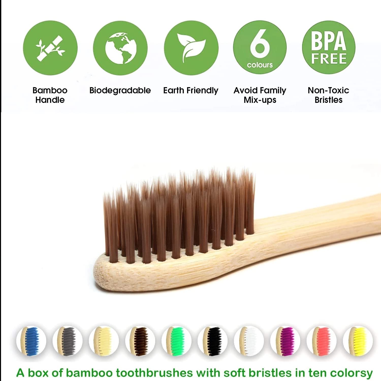 10 パック天然竹歯ブラシ環境に優しいファミリーホテル炭竹木 - Bamboo Toothbrush Set のレビューと価格