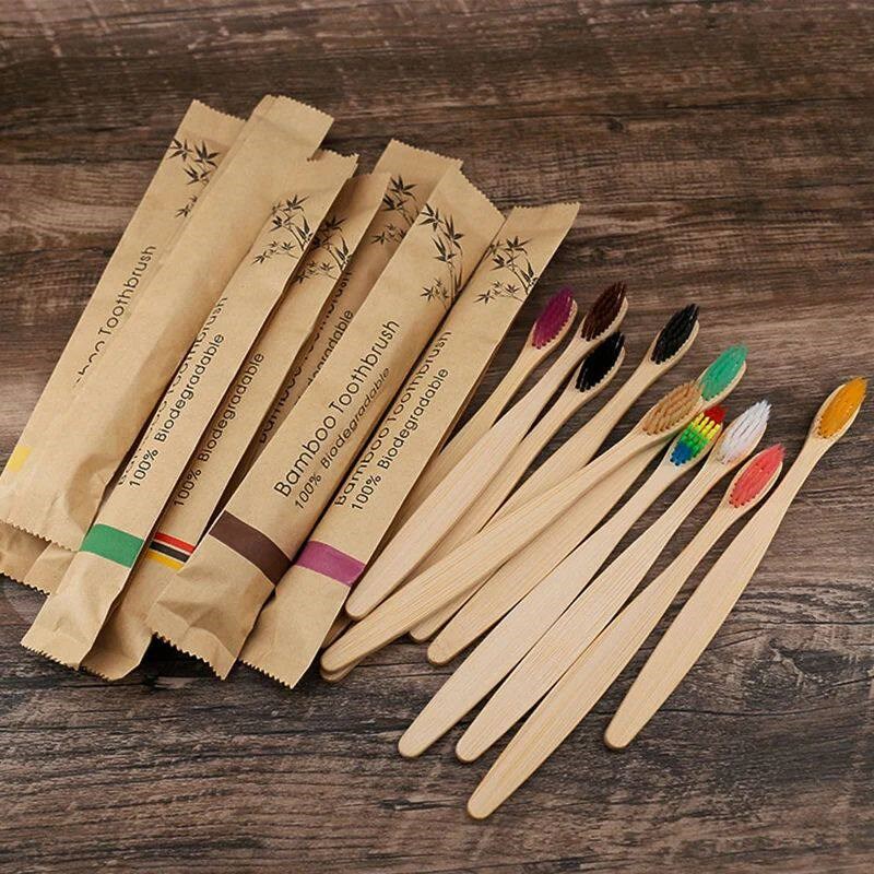 ランダムカラー 5/10本入り 竹製歯ブラシ 再利用可能 エ - Bamboo Toothbrush Set のレビューと価格