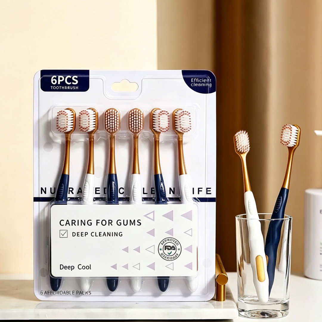 高品質ワイドヘッド家庭用6本パック大人用ソフト毛歯ブラシ、男 - Bamboo Toothbrush Set のレビューと価格