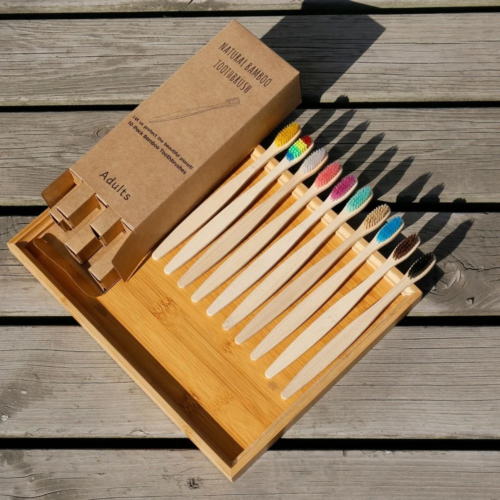 10 個のカラフルな歯ブラシ天然竹歯ブラシセット柔らかい毛炭 - Bamboo Toothbrush Set のレビューと価格