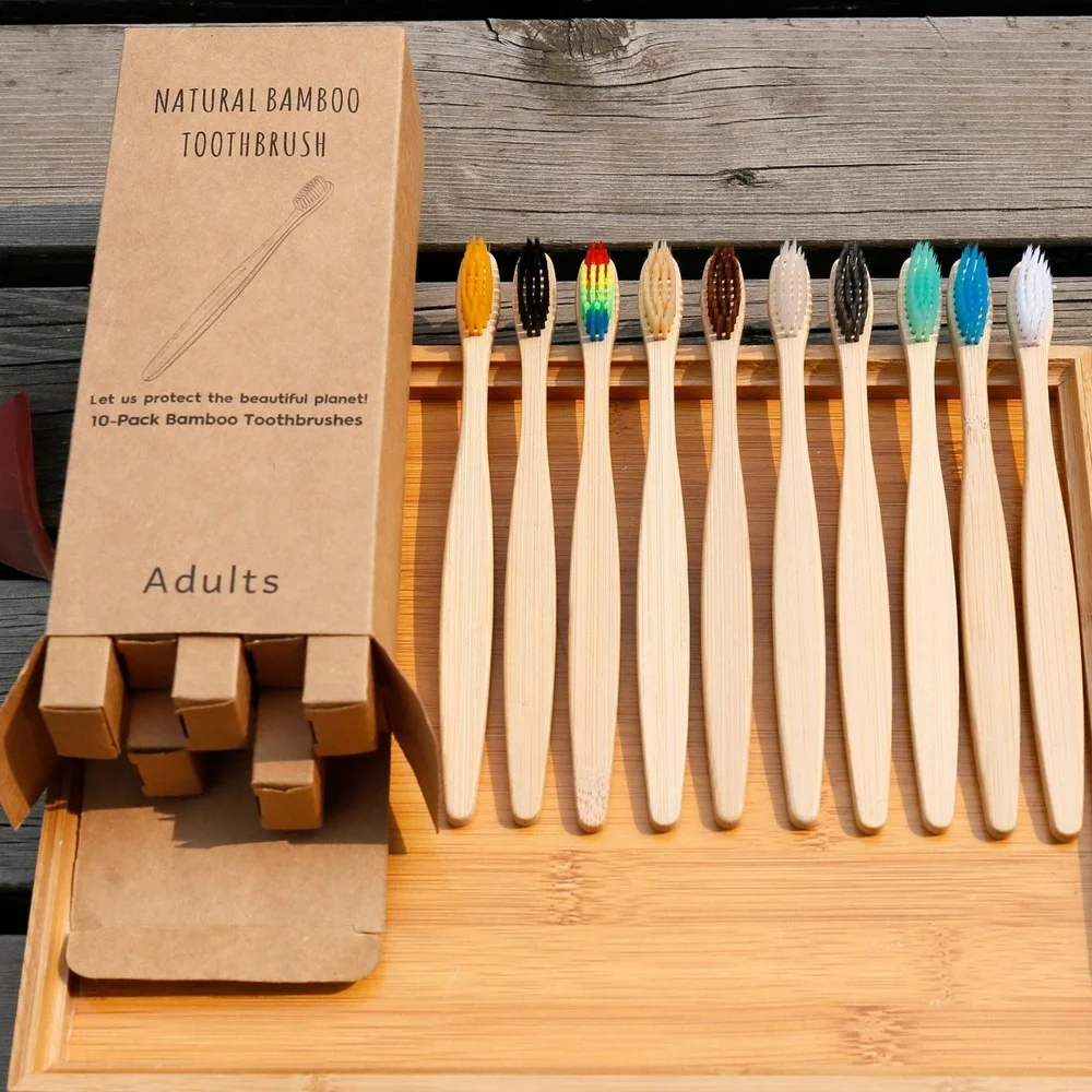 10 個のカラフルな歯ブラシ天然竹歯ブラシセット柔らかい毛炭 - Bamboo Toothbrush Set のレビューと価格
