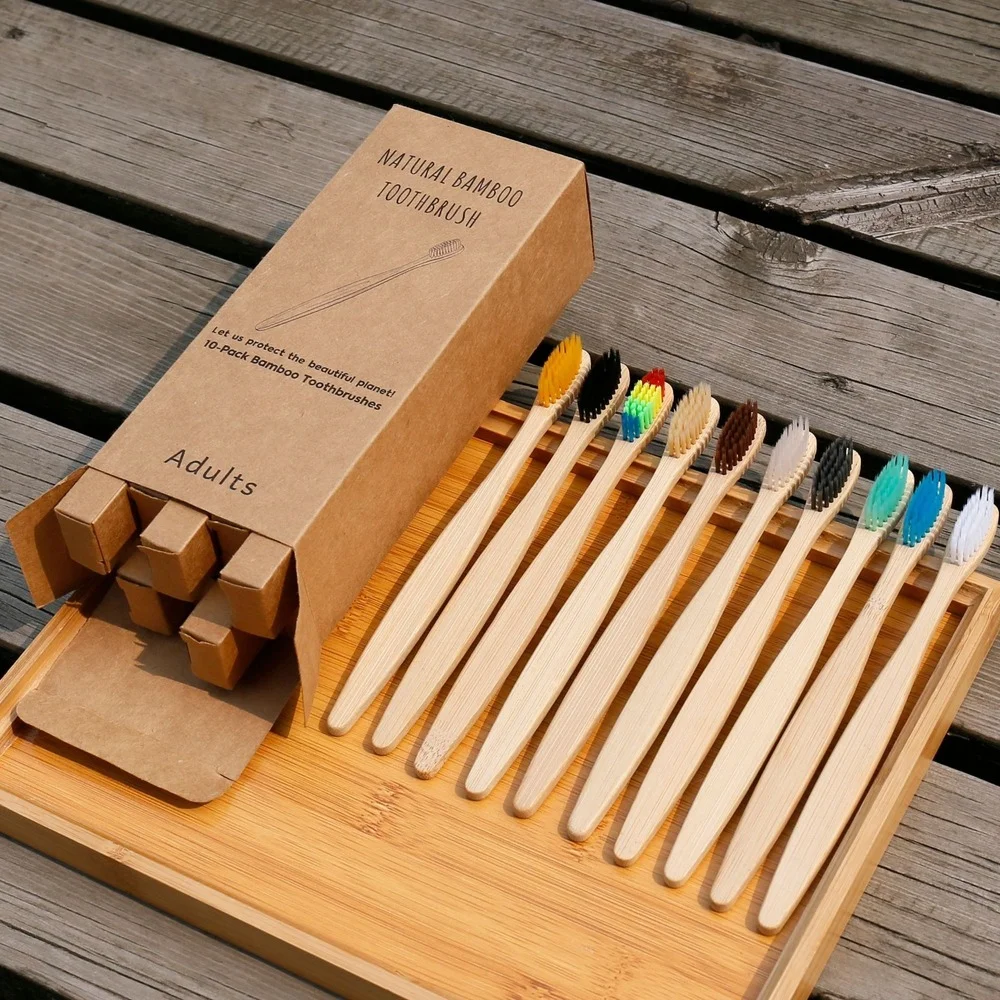 10 個のカラフルな歯ブラシ天然竹歯ブラシセット柔らかい毛炭 - Bamboo Toothbrush Set のレビューと価格