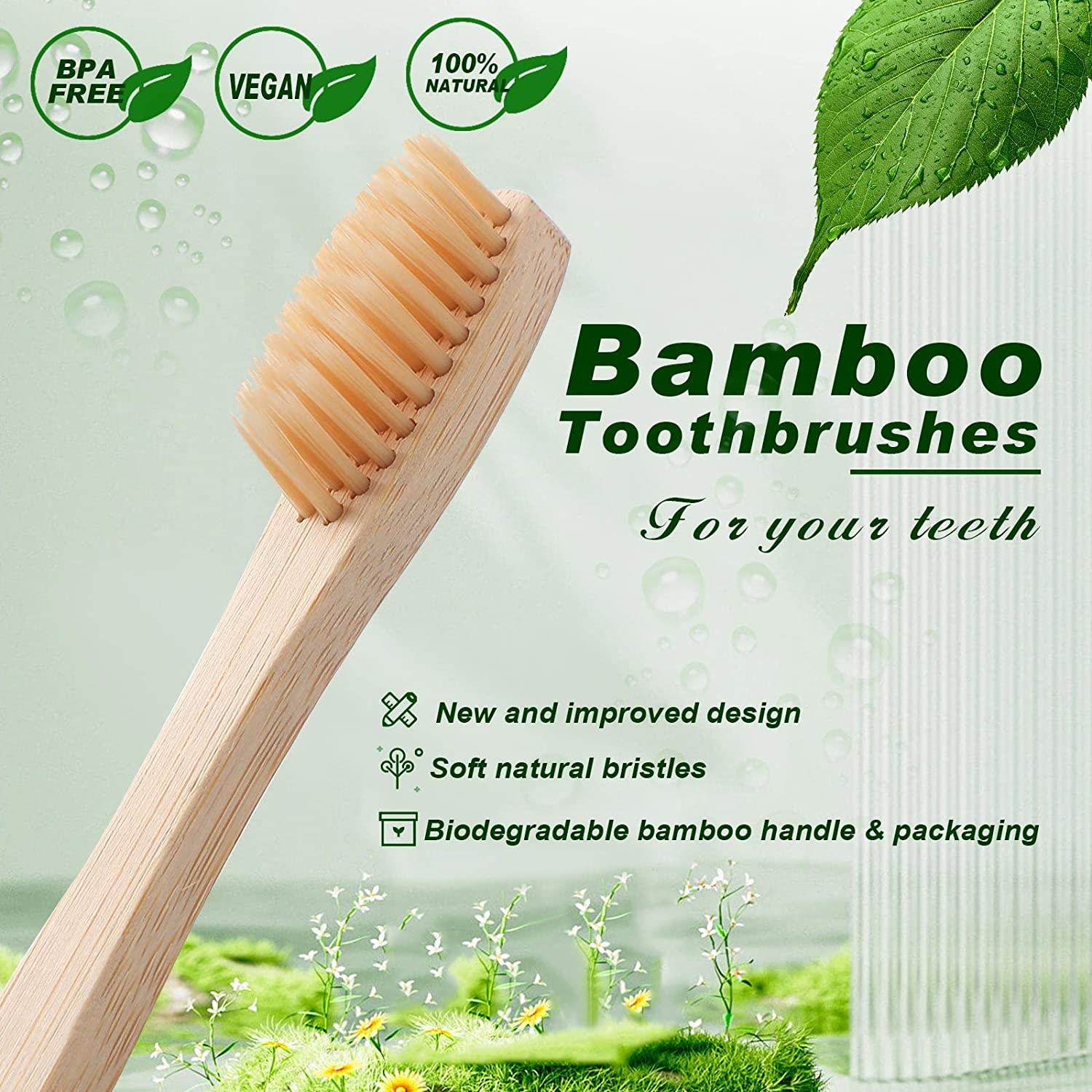 大人と子供のための竹製歯ブラシ,柔らかい毛,環境にやさしい, - Bamboo Toothbrush Set のレビューと価格