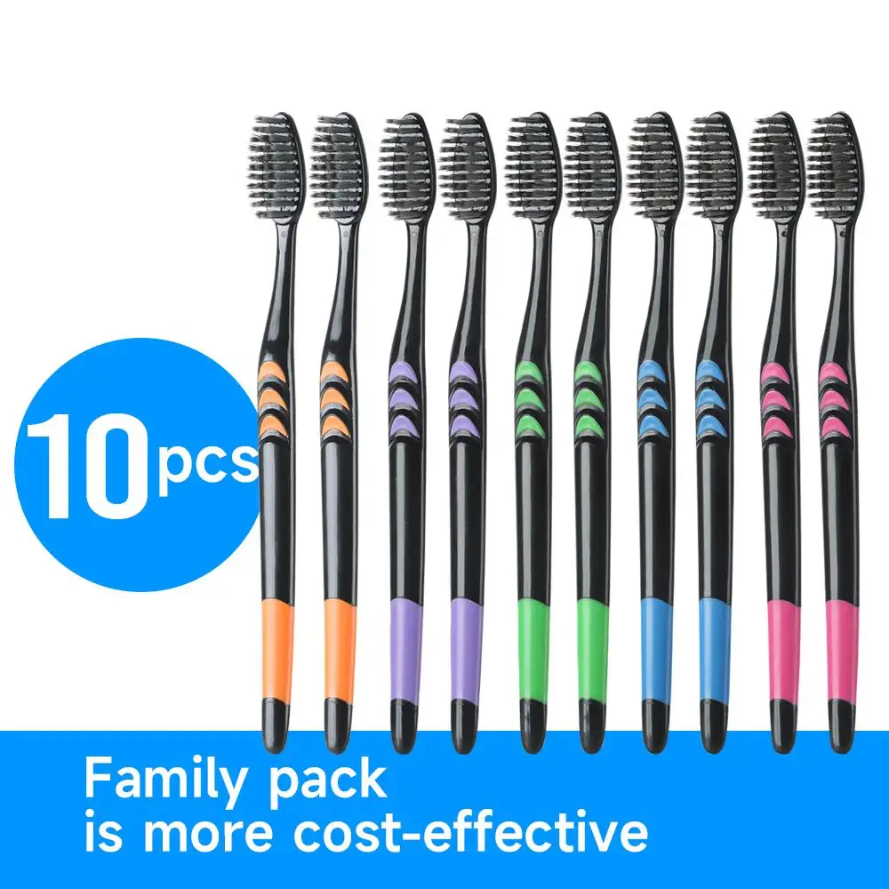 竹炭ソフト毛歯ブラシ、トラベルキャリー、カラーランダム10本 - Bamboo Toothbrush Set のレビューと価格