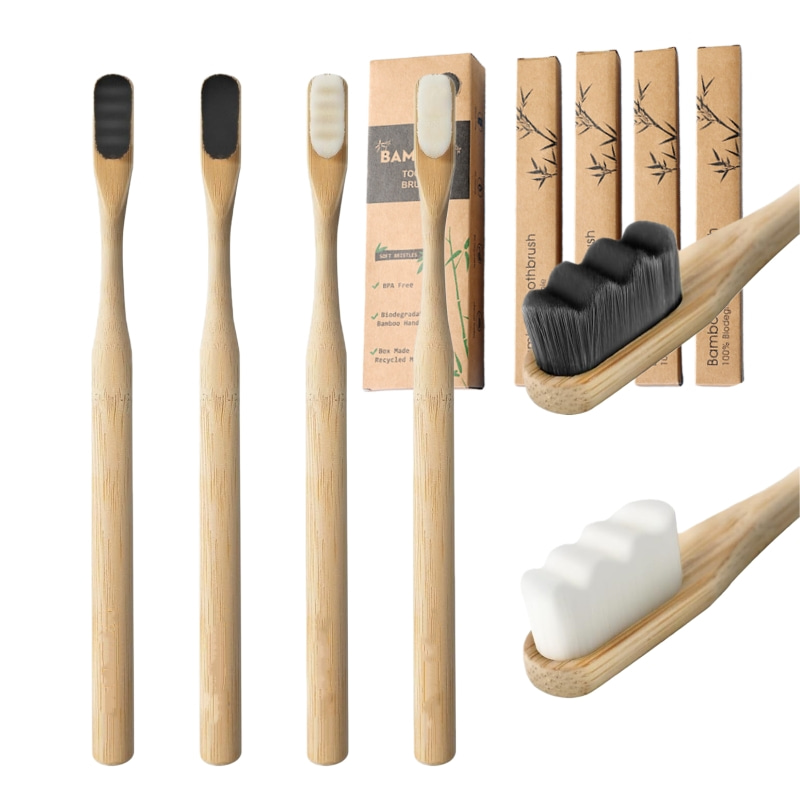 マイクロナノ竹歯ブラシ 4 本、20000 本の非常に柔らか - Bamboo Toothbrush Set のレビューと価格