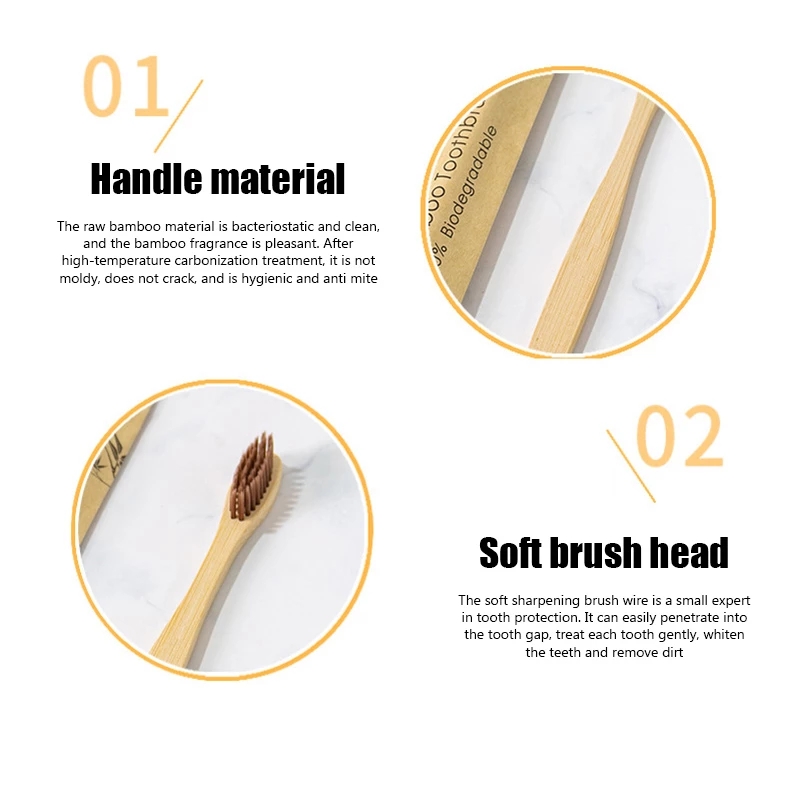 環境にやさしい再利用可能な竹歯ブラシ、大人の木製の柔らかい歯 - Bamboo Toothbrush Set のレビューと価格