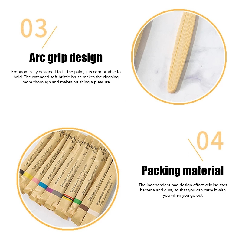 環境にやさしい再利用可能な竹歯ブラシ、大人の木製の柔らかい歯 - Bamboo Toothbrush Set のレビューと価格