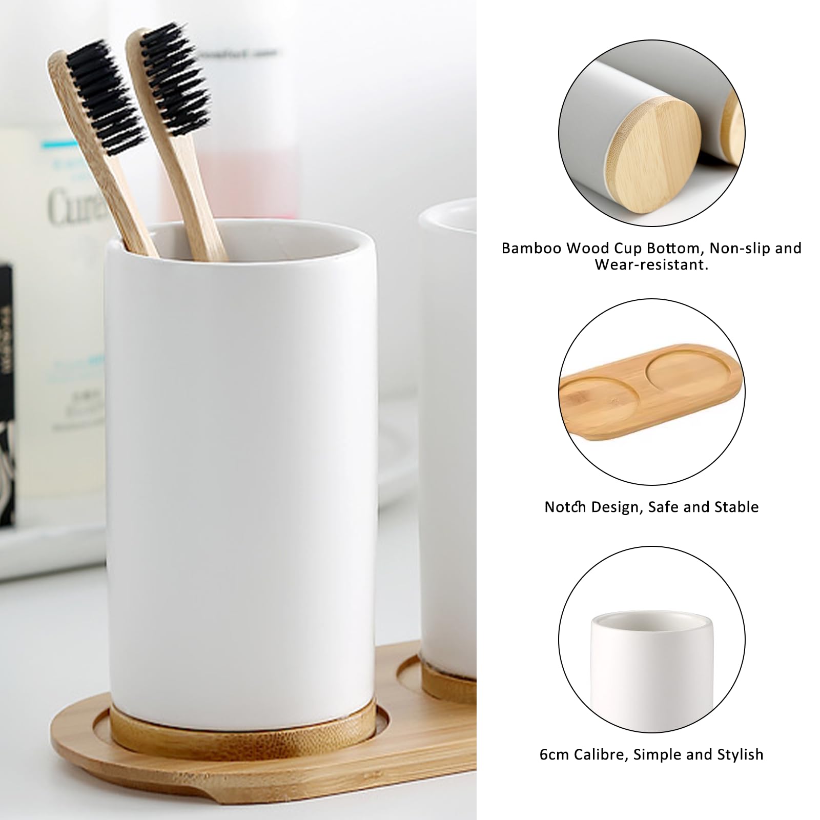 セラミックバスルームセットファインセラミックカップソープディ - Bamboo Toothbrush Set のレビューと価格