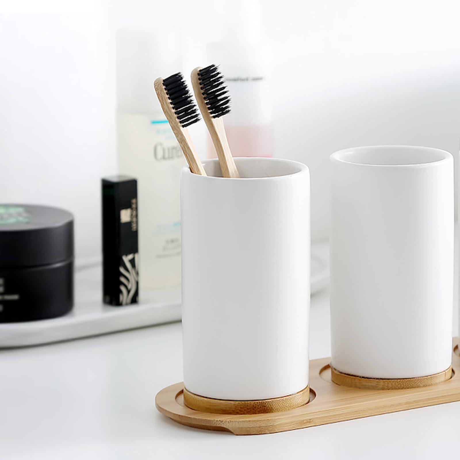 セラミックバスルームセットファインセラミックカップソープディ - Bamboo Toothbrush Set のレビューと価格